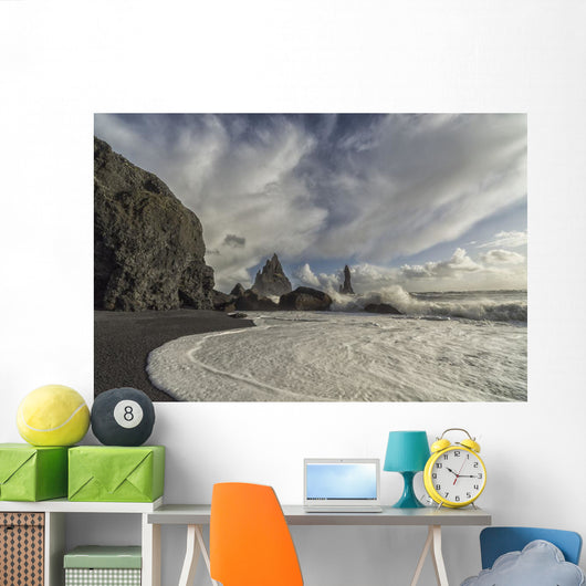 Large Waves Crash against Wall Decal Design 1