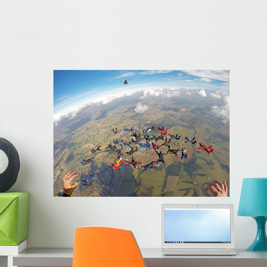 Skydiving people team work Wall Mural