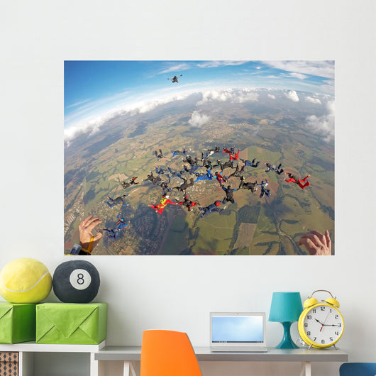Skydiving people team work Wall Mural