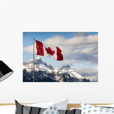 Canadian Flag Blowing Wall Decal shown on a wall