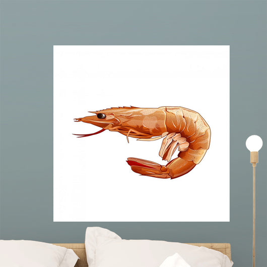 Pink Shrimp Illustration Wall Mural