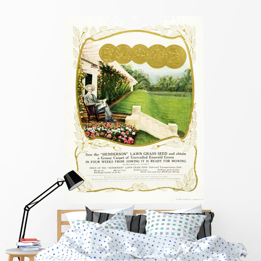 Historic Henderson lawn grass seed advertisement from 20th century Wall Mural