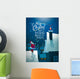 Santa on the roof. Dron with gift. Wall Mural