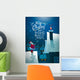 Santa on the roof. Dron with gift. Wall Mural