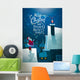 Santa on the roof. Dron with gift. Wall Mural