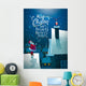 Santa on the roof. Dron with gift. Wall Mural