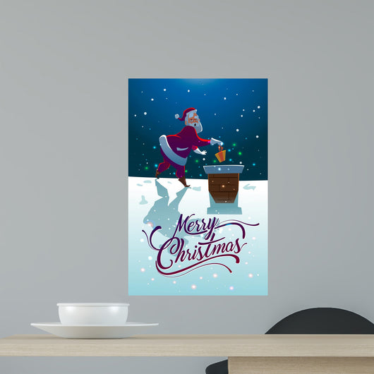 Santa with gift on the roof. Merry Christmas Wall Mural