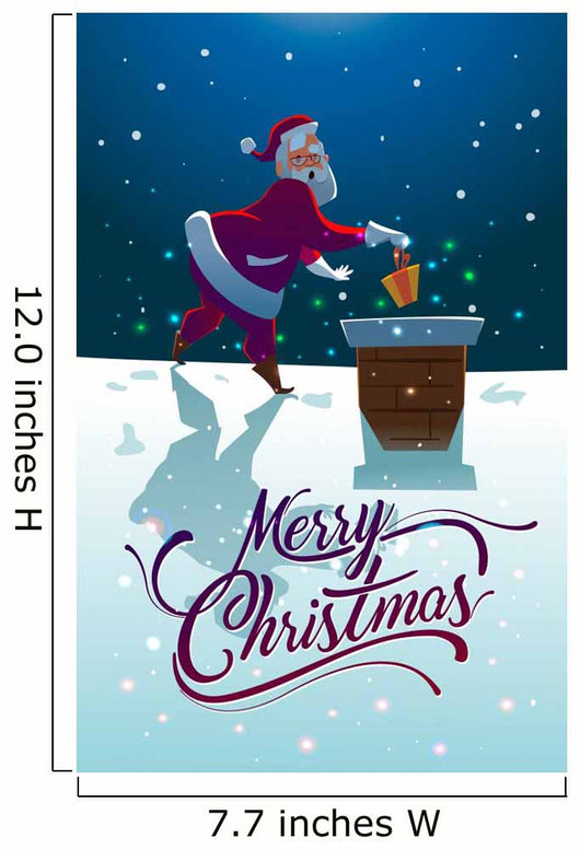 Santa with gift on the roof. Merry Christmas Wall Mural