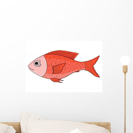 Red Fish Hand Drawn Wall Mural