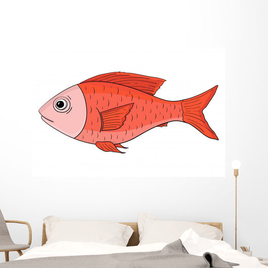 Red Fish Hand Drawn Wall Mural