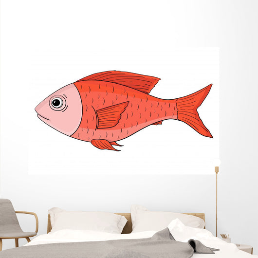 Red Fish Hand Drawn Wall Mural