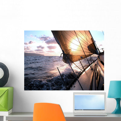 Sailing to Sunrise Wall Mural shown on a wall