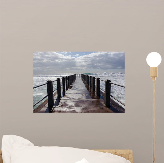 Beach Pier Waves ocean storm swells crashing water power Wall Mural