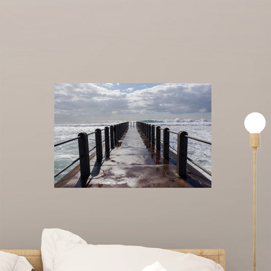Beach Pier Waves ocean storm swells crashing water power Wall Mural