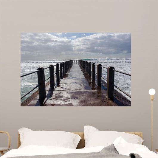 Beach Pier Waves ocean storm swells crashing water power Wall Mural