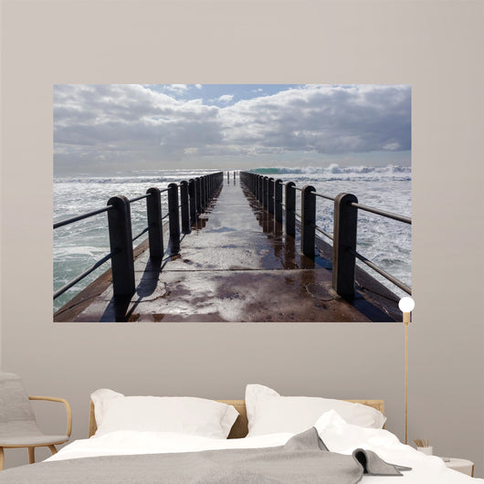 Beach Pier Waves ocean storm swells crashing water power Wall Mural