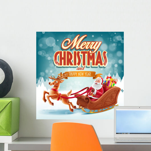 merry cheristmas with santa claus sled Wall Mural