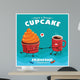 Vintage Cupcake poster design with vector cupcake & coffee character. Wall Mural