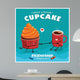 Vintage Cupcake poster design with vector cupcake & coffee character. Wall Mural