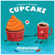 Vintage Cupcake poster design with vector cupcake & coffee character. Wall Mural