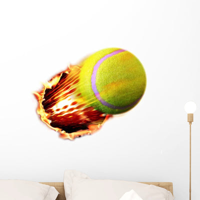 Tennis Ball Flames Wall Decal shown on a wall
