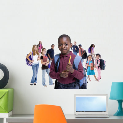 School Kids Diversity Wall Decal shown on a wall
