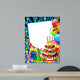 Happy birhday card with a chocolate cake and funny hats (blue) Wall Mural