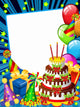 Happy birhday card with a chocolate cake and funny hats (blue) Wall Mural
