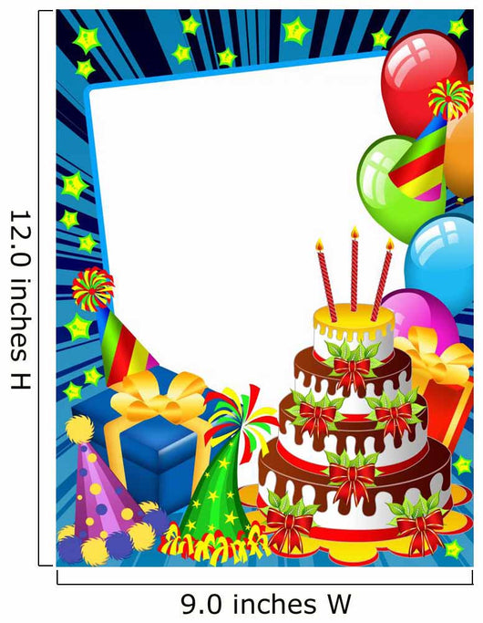 Happy birhday card with a chocolate cake and funny hats (blue) Wall Mural