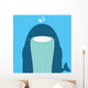 cute big fat whale smile and wink on blue background Wall Mural