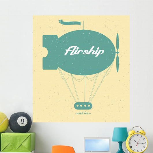 Vintage Fairy Airship Vector Wall Mural