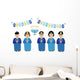 Cute Smiling Children Celebrating Wall Decal Sticker Set