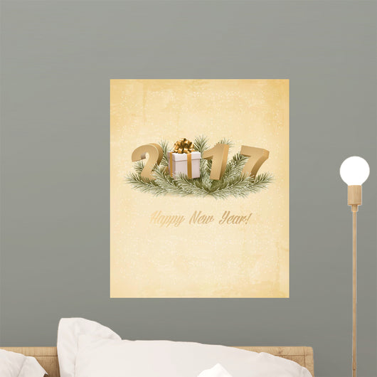 Happy New Year 2017 background with a gift box. Vector. Wall Mural