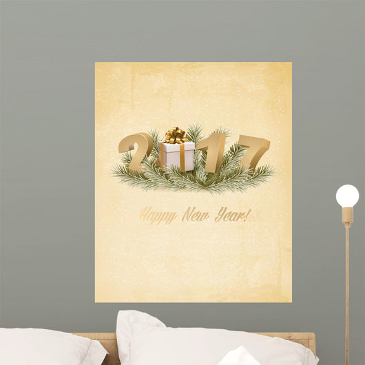 Happy New Year 2017 background with a gift box. Vector. Wall Mural