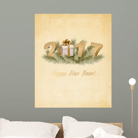 Happy New Year 2017 background with a gift box. Vector. Wall Mural