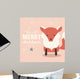 Merry Christmas lettering postcard with cute orange baby fox Wall Mural