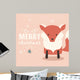 Merry Christmas lettering postcard with cute orange baby fox Wall Mural