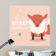 Merry Christmas lettering postcard with cute orange baby fox Wall Mural