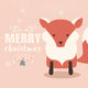Merry Christmas lettering postcard with cute orange baby fox Wall Mural