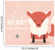 Merry Christmas lettering postcard with cute orange baby fox Wall Mural