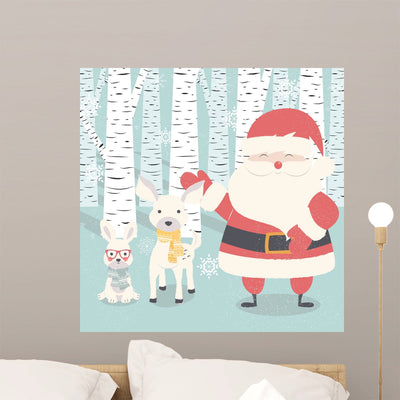 Merry Christmas Postcard with Wall Decal Design 2 shown on a wall