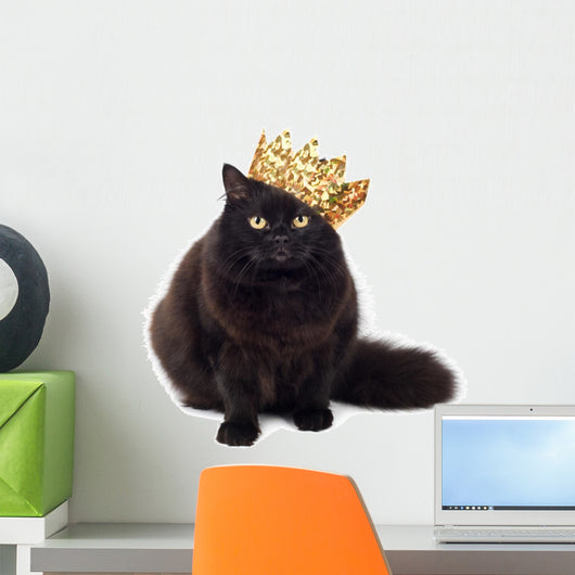 black cat wearing golden crown isolated Wall Decal