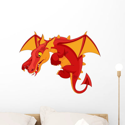 Red Cartoon Dragon Wall Decal shown on a wall