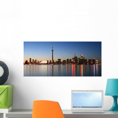 Toronto Skyline Sunset Wall Mural shown on a wall