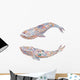 Two Pastel Scandinavian Whales Wall Decal Sticker Set