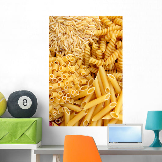 Four different kinds of italian pasta. Food background. Wall Mural