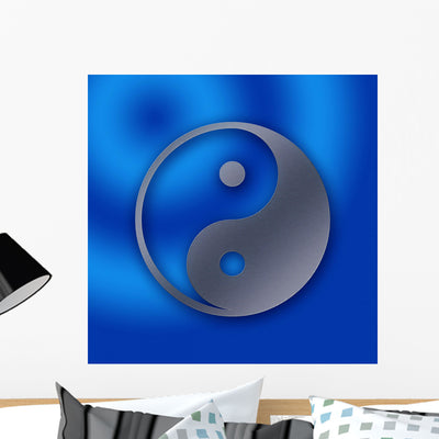 Yin and Yang Stainless Wall Mural shown on a wall