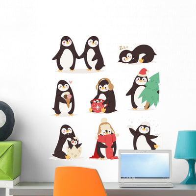 Penguin Set Vector Characters Wall Decal shown on a wall