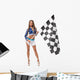 Brunette with Racing Flag Wall Decal