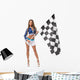 Brunette with Racing Flag Wall Decal
